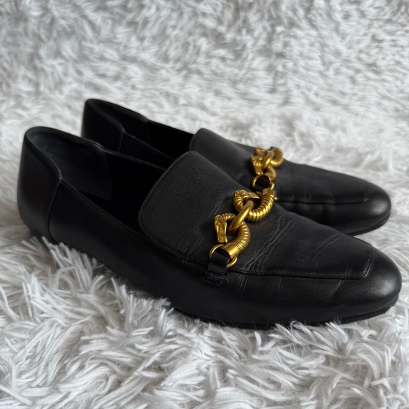 Tory Burch Jessa Black Leather Loafers and Gold Metal Horsehead Hardware Size 8 - Picture 1 of 9